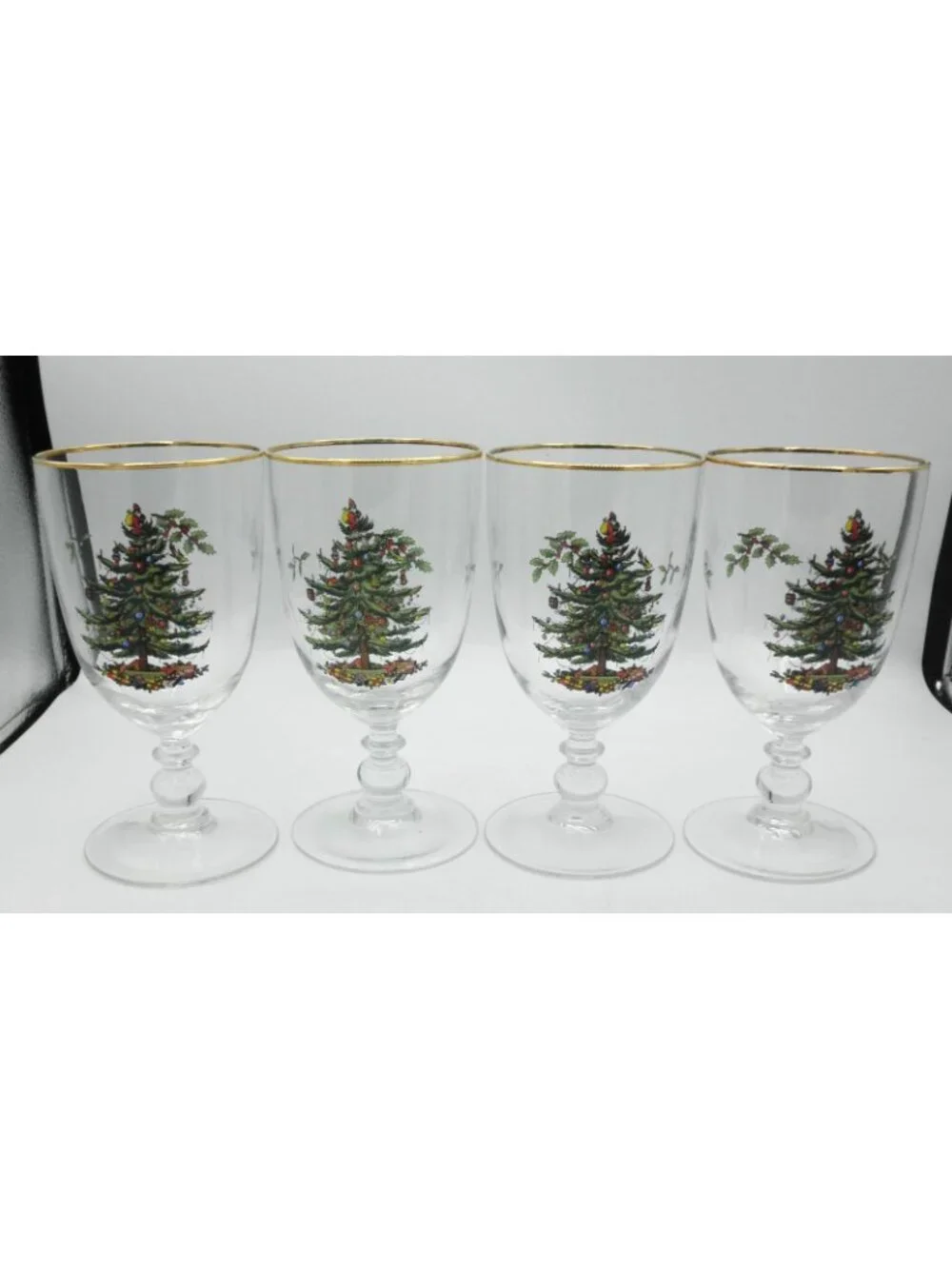 Spode Christmas Tree 16 Ounce Pedestal Goblet Set of 4 Pattern Code: SP CHT